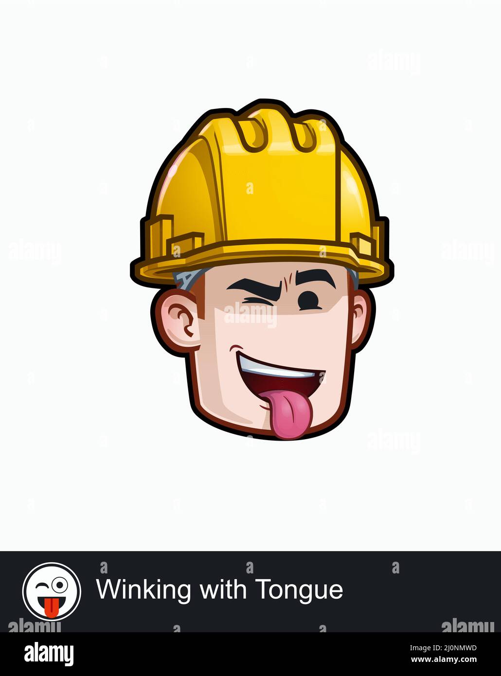 Ikone eines Bauarbeiters Gesicht mit Winken mit Zunge emotionaler Ausdruck. Alle Elemente übersichtlich auf gut beschriebenen Ebenen und Gruppen. Stock Vektor