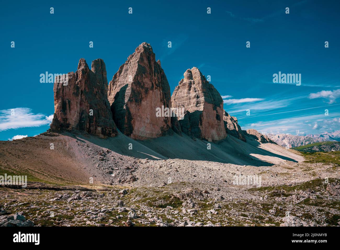 Blick auf die Nordwände der drei Zinnen Stockfoto