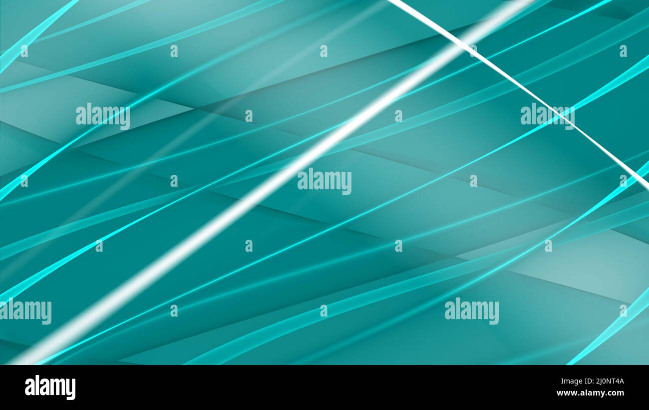 Hintergrund abstrakt 8K blaugrün, türkis schwarz, weiß, grauer Strahl, Spirale, Laser, Nebel, Gradient Stockfoto