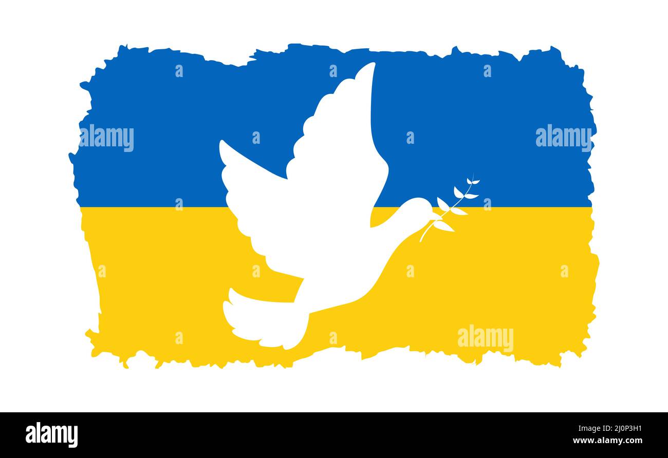 Vecteur Stock Frieden für Ukraine Fahne Schild mit Friedenstaube, Vektor  Illustration