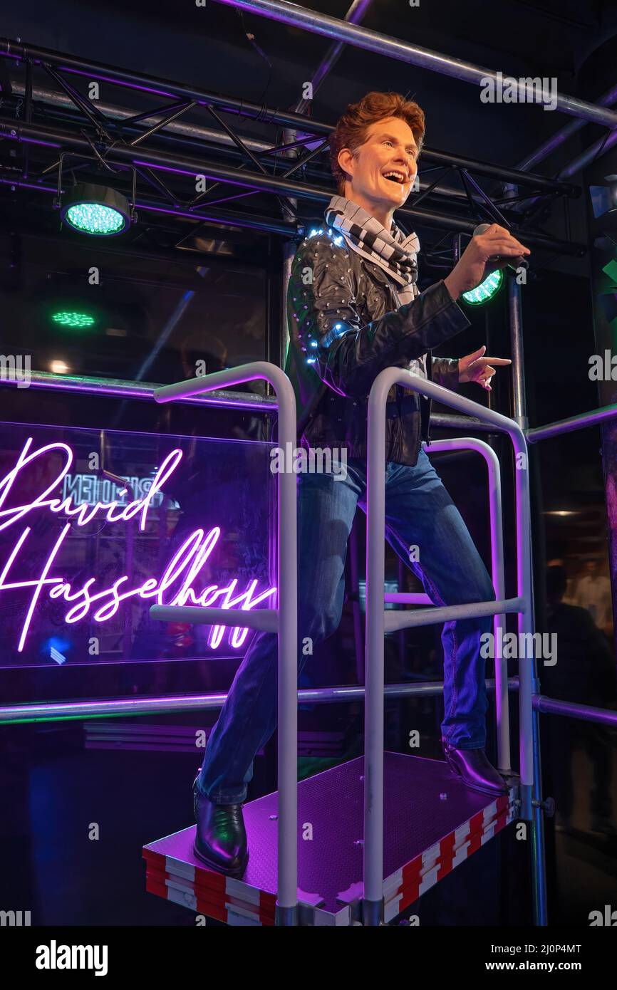 David Hasselhoff Wachsfigur im Madame Tussauds Berliner Wachsmuseum in Berlin, Deutschland. Stockfoto