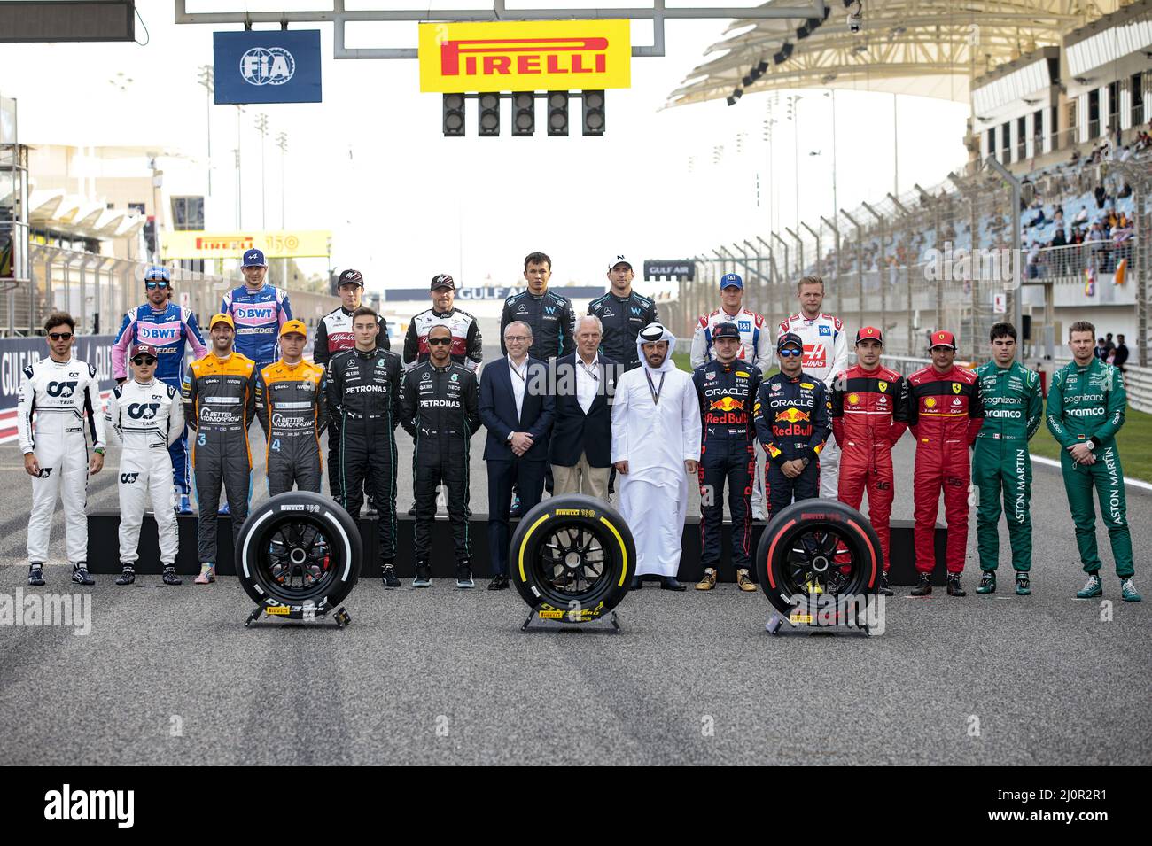 Fahrer piloten offizielles Bild während des Formel 1 Gulf Air Bahrain Grand Prix 2022, 1. Runde der FIA Formel 1 Weltmeisterschaft 2022, auf dem Bahrain International Circuit, vom 18. Bis 20. März 2022 in Sakhir, Bahrain - Foto: Xavi Bonilla/DPPI/LiveMedia Stockfoto