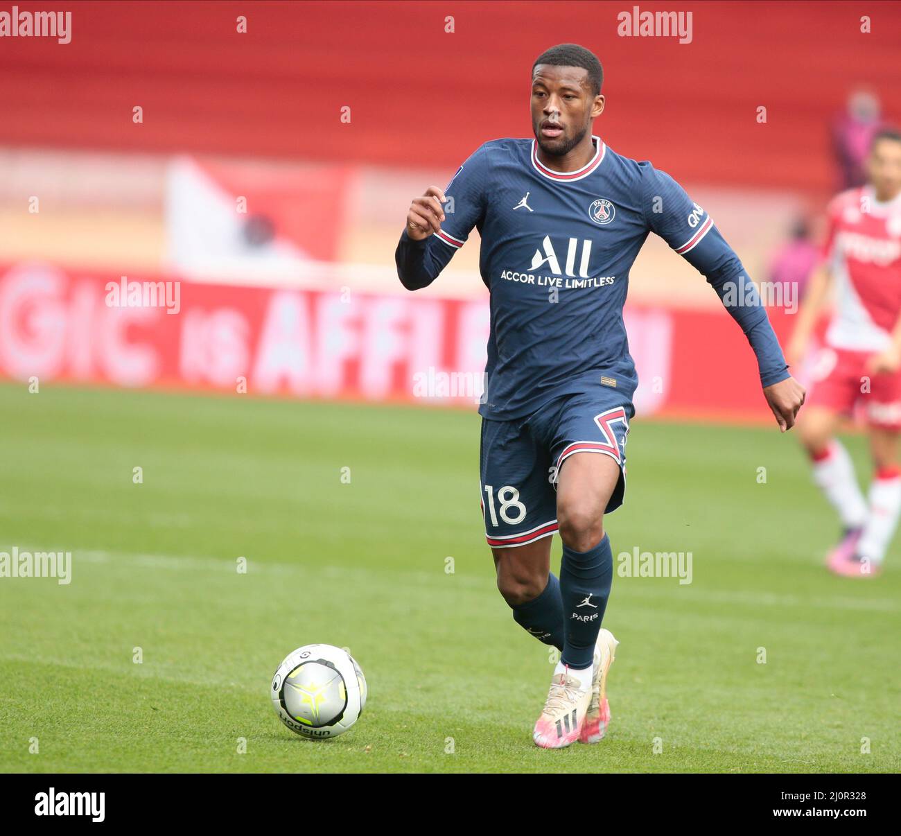 Georginio Wijnaldum von Paris Saint-Germain während der französischen Meisterschaft Ligue 1 Fußballspiel zwischen AS Monaco und Paris Saint-Germain am 20. März 2022 im Louis II Stadion in Monaco Stockfoto
