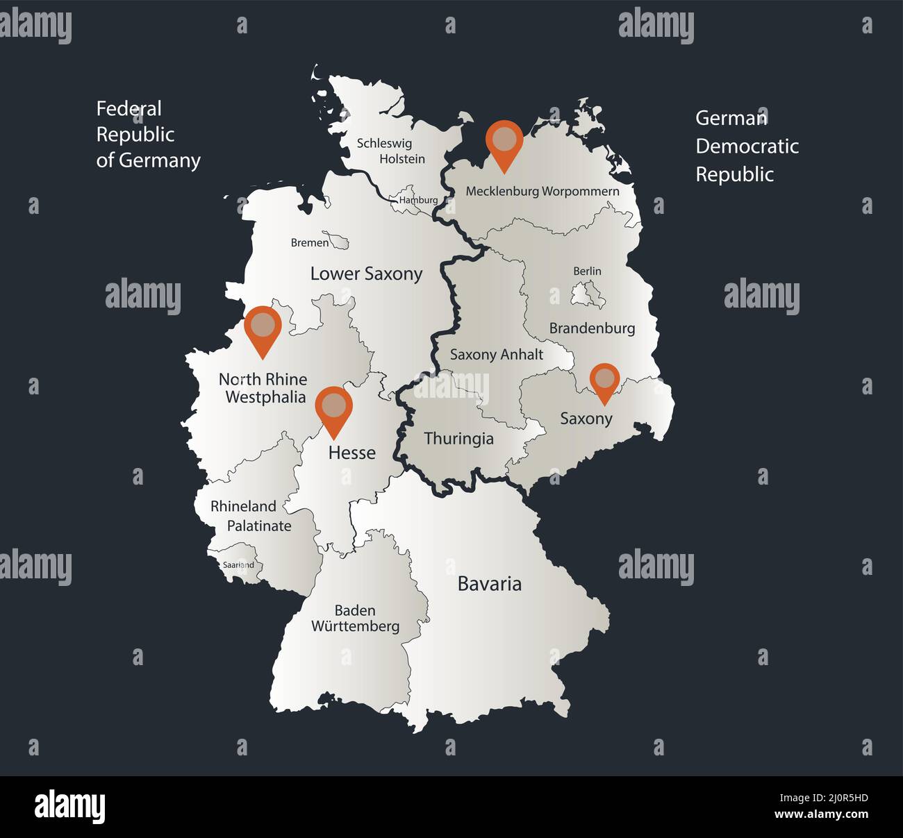 Deutschland Karte aufgeteilt auf West-und Ostdeutschland, Infografiken flache Design-Farben ...