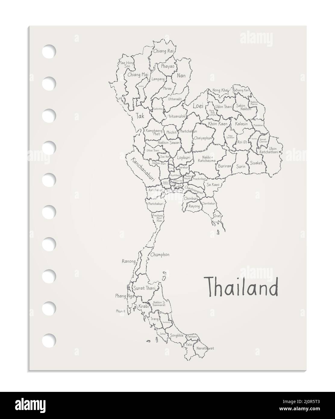 Thailand Karte auf realistisch sauberen Blatt Papier aus Block Vektor gerissen Stock Vektor