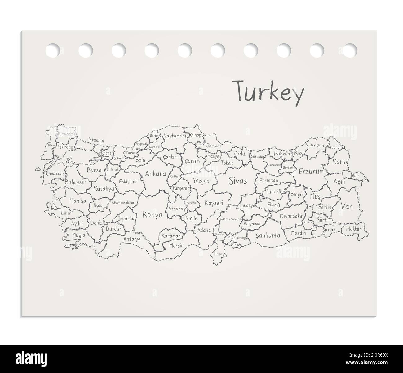 Türkei-Karte auf realistischem, sauberem Blatt Papier, das vom Blockvektor gerissen wurde Stock Vektor