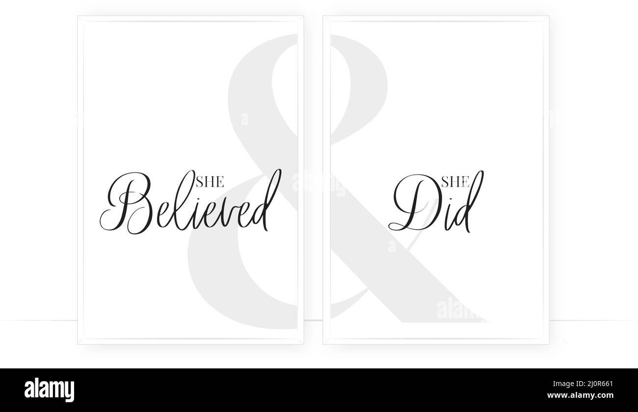 Sie glaubte und sie tat, Vektor. Motivierend inspirierend positive Lebenszitate, Bestätigungen. Skandinavisches, minimalistisches typografisches Posterdesign Stock Vektor