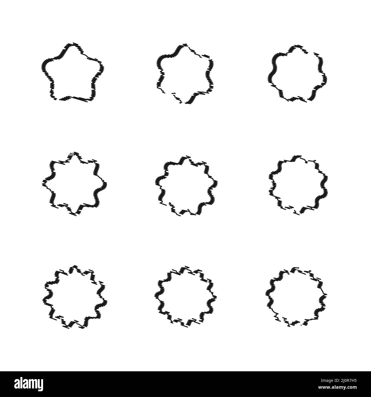 Set von schwarzen Starburst-Symbolen auf weißem Hintergrund Stock Vektor