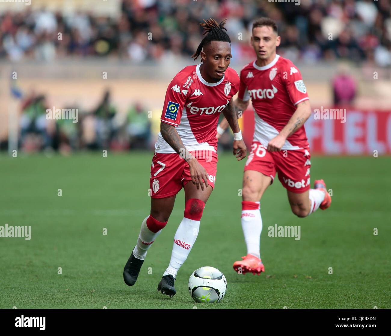 Gelson Martins von AS Monaco während der französischen Meisterschaft Ligue 1 Fußballspiel zwischen AS Monaco und Paris Saint-Germain am 20. März 2022 im Louis II Stadion in Monaco Stockfoto
