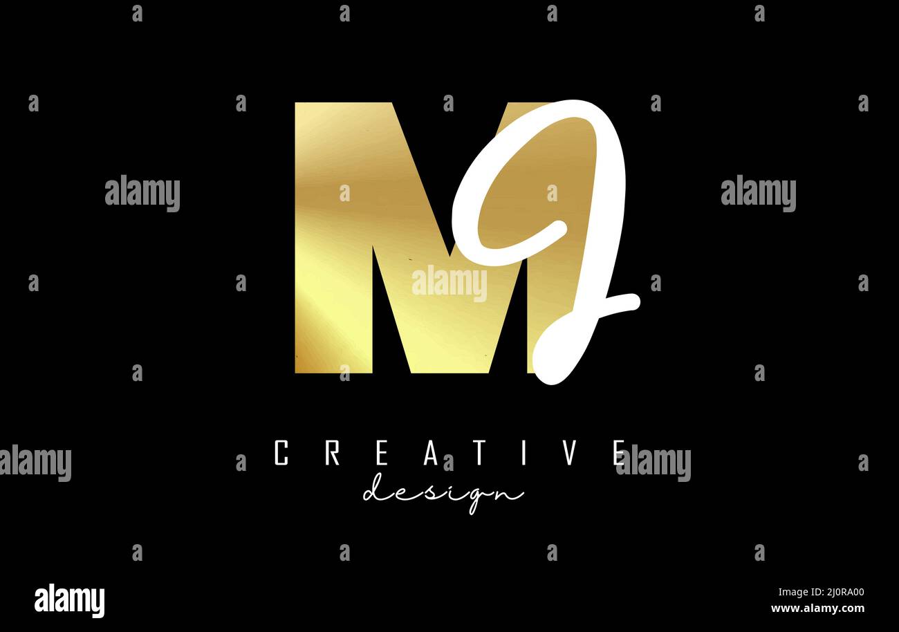 Golden Letters MJ-Logo mit minimalistischem Design. Buchstaben M und J mit geometrischer und handschriftlicher Typografie. Kreative Vektor-Illustration mit Buchstaben. Stock Vektor