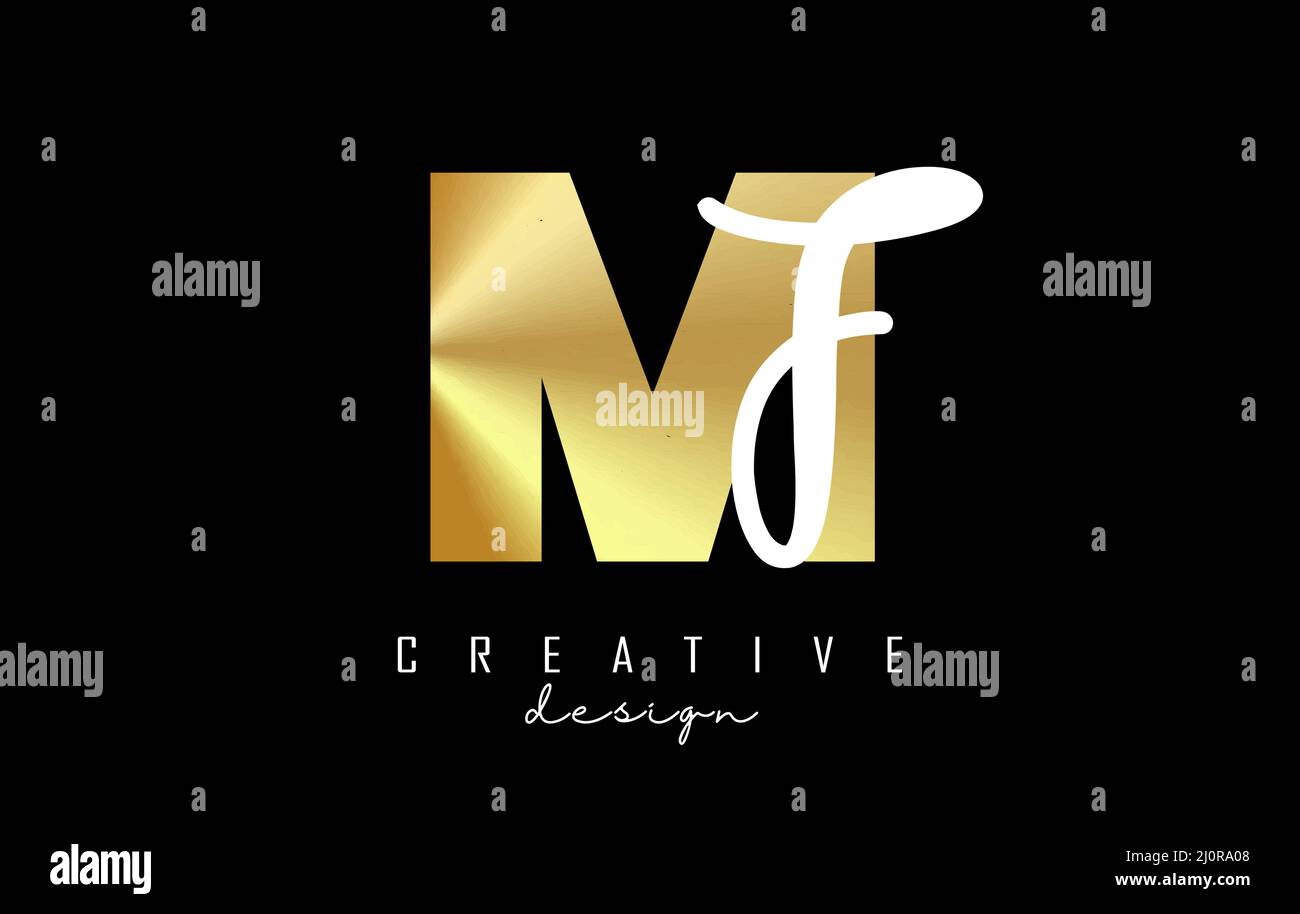 Golden Letters MF-Logo mit minimalistischem Design. Buchstaben M und F mit geometrischer und handschriftlicher Typografie. Kreative Vektor-Illustration mit Buchstaben. Stock Vektor