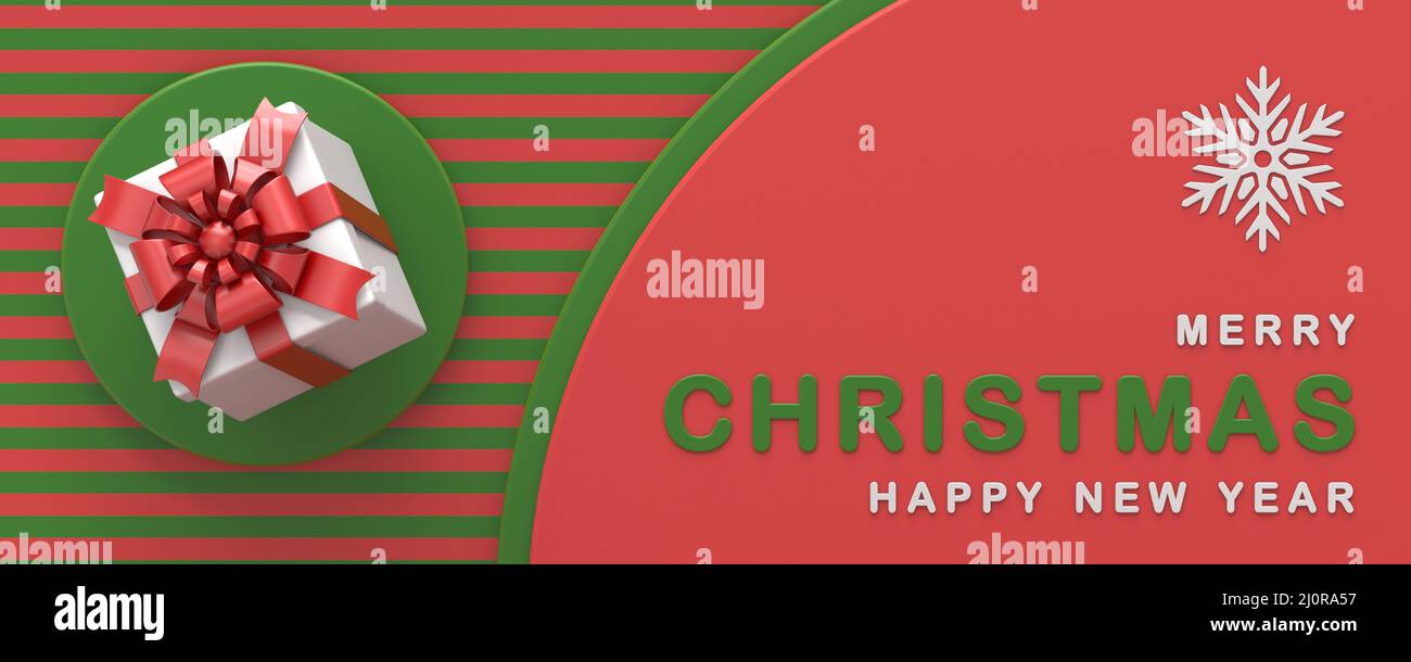 Geschenkbox Frohe Weihnachten und Frohe Neujahrsgrüße 3D Stockfoto