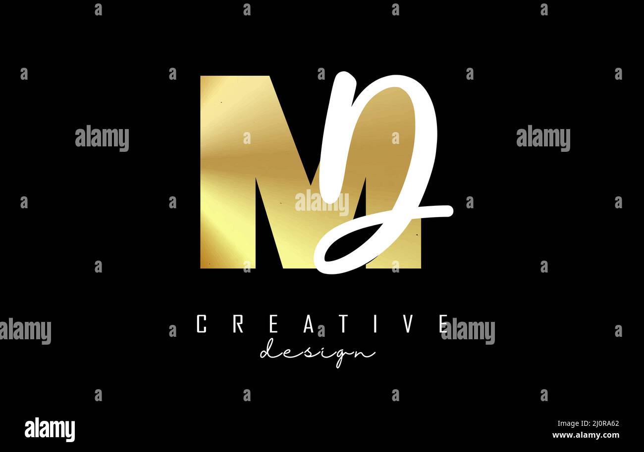 Golden Letters MD-Logo mit minimalistischem Design. Buchstaben M und D mit geometrischer und handschriftlicher Typografie. Kreative Vektor-Illustration mit Buchstaben. Stock Vektor