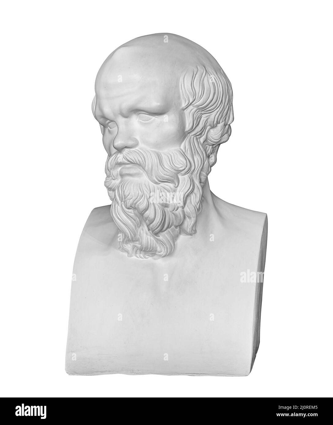 Sokrates. Antiker Marmorstatuenkopf des griechischen Philosophen. Mann Büste mit Bart isoliert auf weißem Hintergrund mit Clipping pa Stockfoto