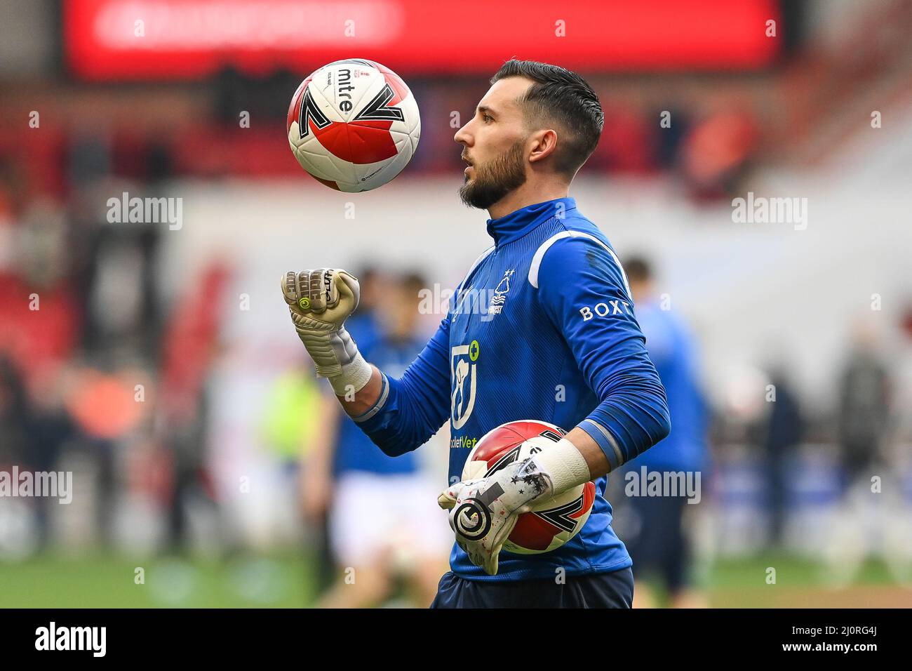 Jordan Smith #12 von Nottingham Forest während des Aufwärmpuls vor dem Spiel in, am 3/20/2022. (Foto von Craig Thomas/News Images/Sipa USA) Quelle: SIPA USA/Alamy Live News Stockfoto