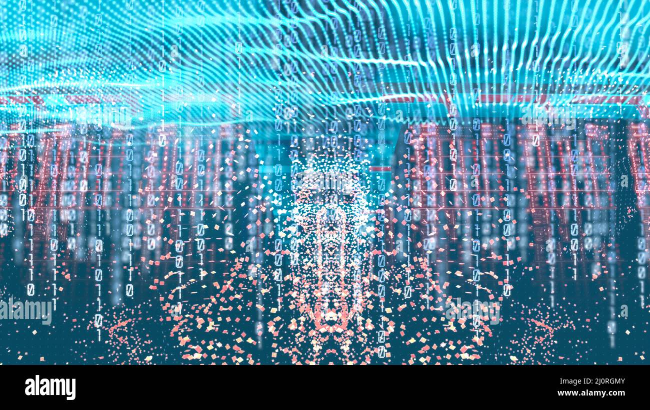 Datenfluss-Konzept, digitale Transformation, Cyber-Kette, Big Data, künstliche Intelligenz, Futuristisch, Visualisierung Stockfoto