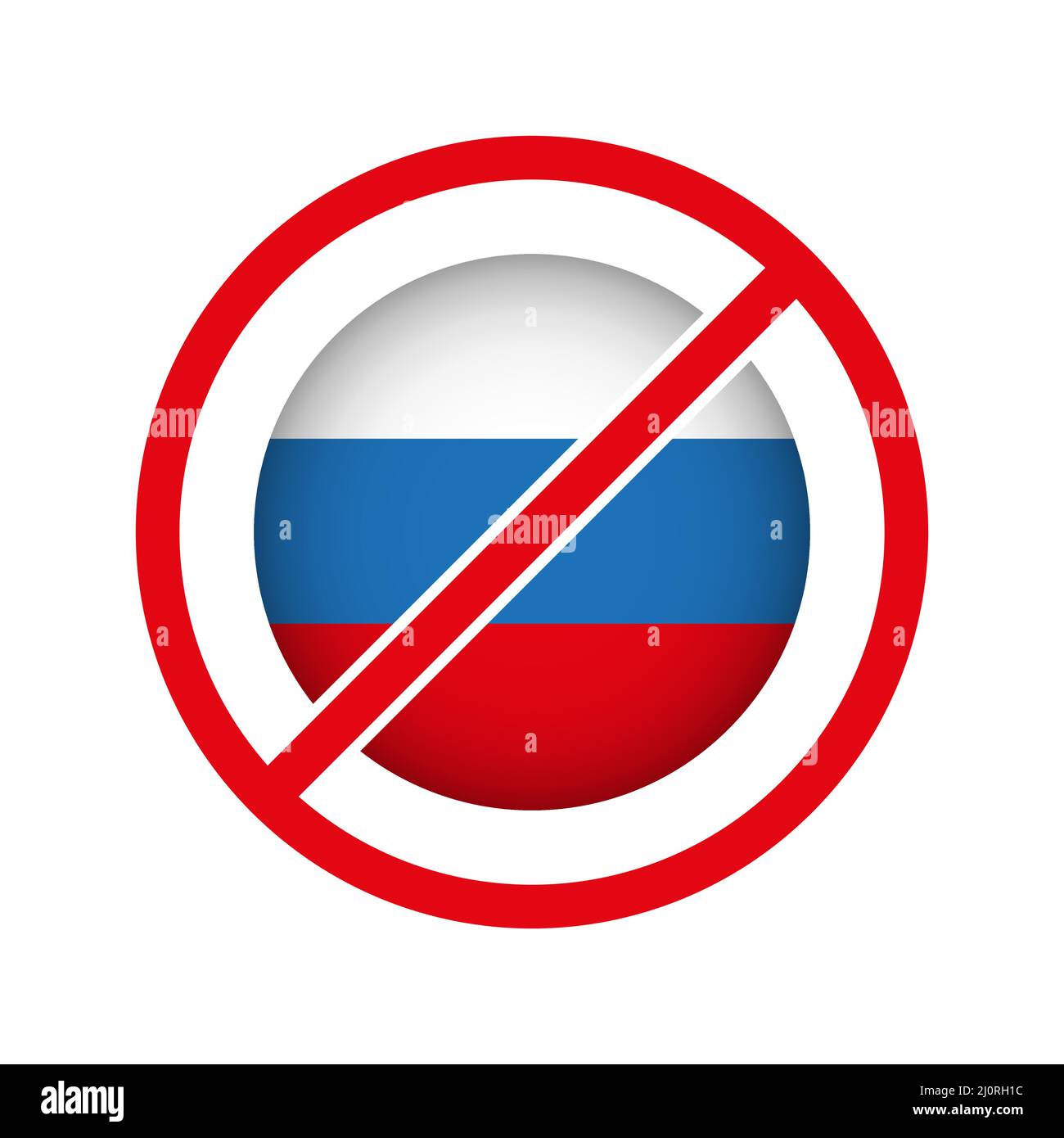 Russische Flagge. „Krieg stoppen“-Symbol. Stoppt die russische Aggression. Unzulässiges Symbol. Stock Vektor