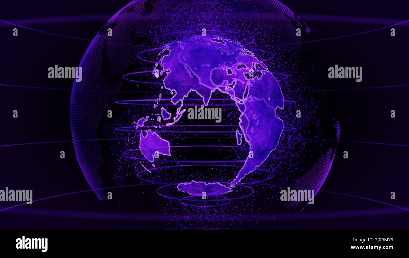 Purple 3D Rendering von Erdtechnik, Business und Kommunikation Hintergrund. Stockfoto