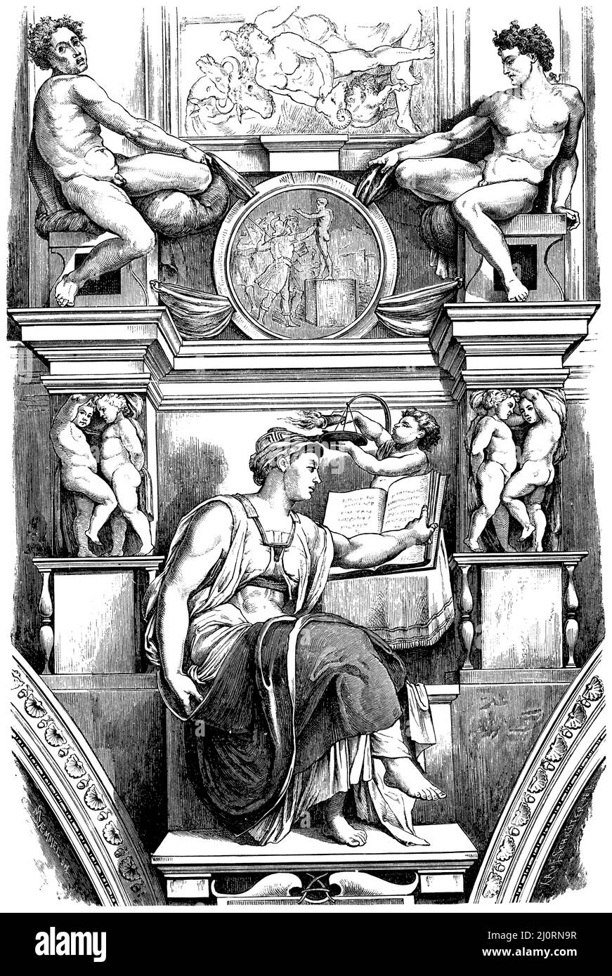 Die Erythraäische Sibyl. Von Michelangelo. Rom, Sixtinische Kapelle., , (kunsthistorisches Buch, 1896), Die erythrologische Sibylle. Von Michelangelo. Rom, Sixtinische Kapelle., La sibylle érythréenne. De Michel-Ange. Rom, chapelle Sixtine. Stockfoto