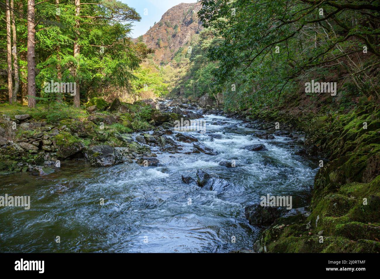 Blick entlang des Flusses Glaslyn im Herbst Stockfoto