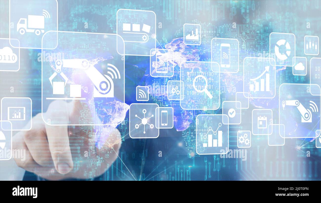 Menschliche Hand Wahl Symbol, Konnektivität, Internet auf Dinge Konzept Stockfoto
