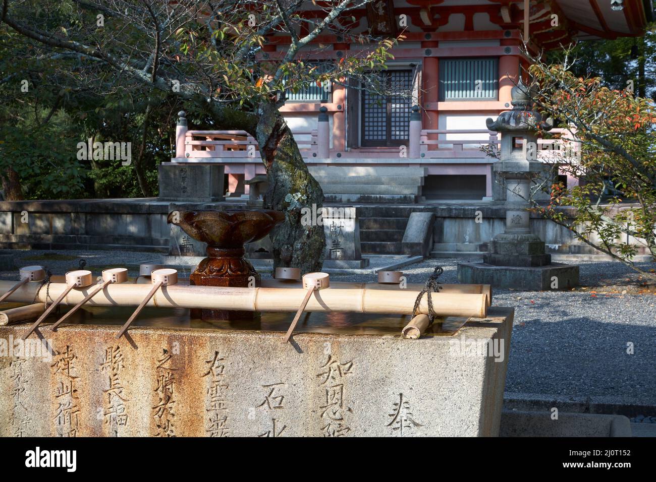 Der Chozu-bachi in Wasserwaschung Pavillon (Chozuya) in Chion-in Tempelkomplex. Kyoto. Japan Stockfoto