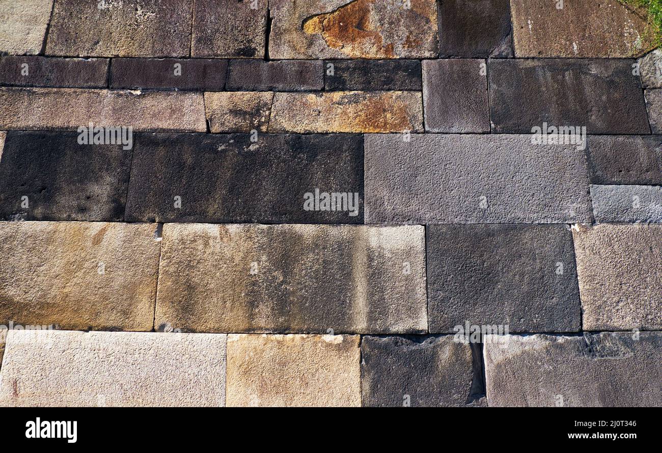Gemauerte Muster der alten Steinmauer von Schloss Edo. Tokio. Japan Stockfoto