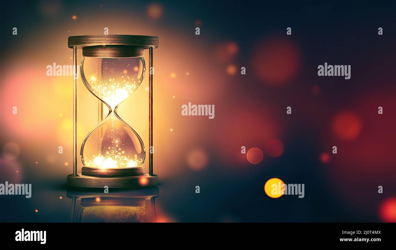 Sanduhr mit leuchtendem Licht Stockfoto