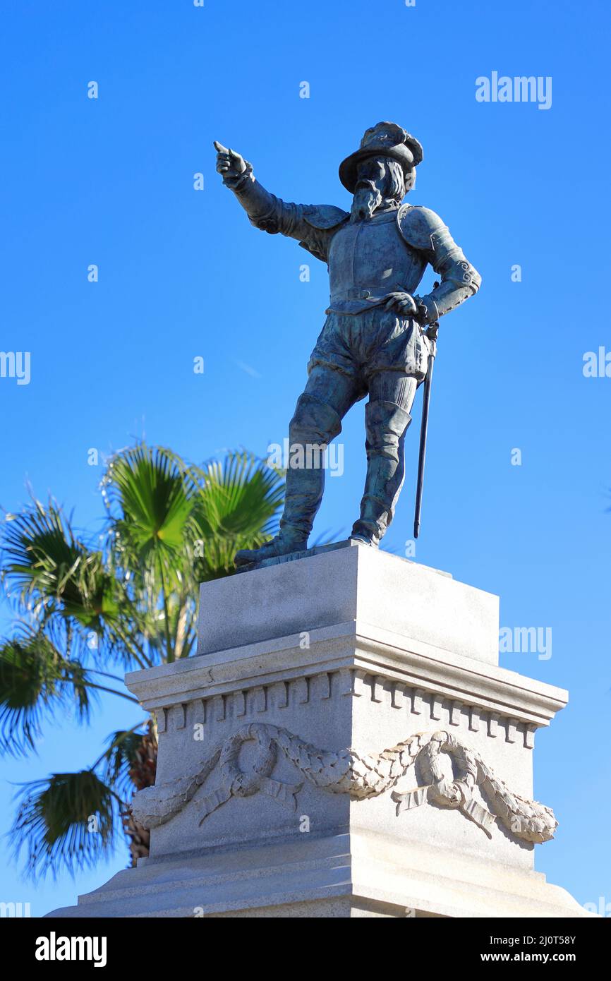 Die Statue von Juan Ponce de León in der Altstadt von St.Augustin.Florida.USA Stockfoto