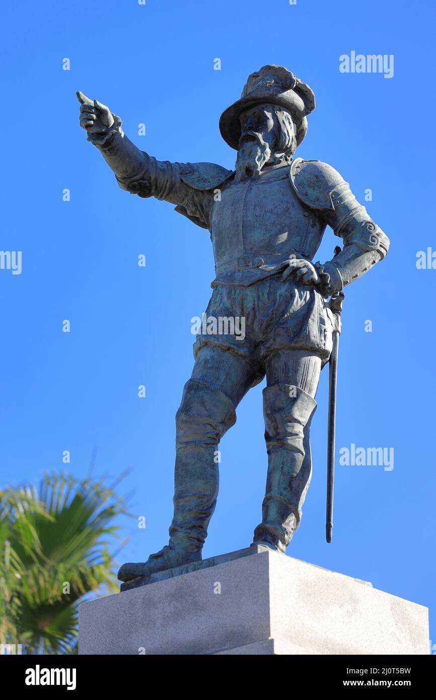 Die Statue von Juan Ponce de León in der Altstadt von St.Augustin.Florida.USA Stockfoto