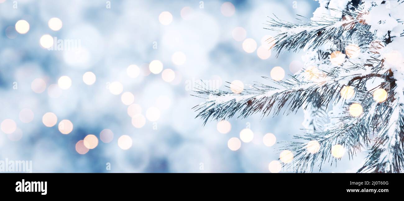 Winter Weihnachten szenischer Hintergrund mit Kopierplatz. Stockfoto