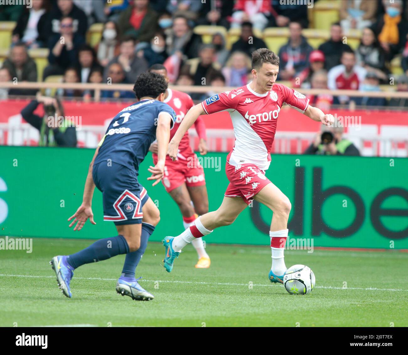 Aleksandr Golovin von AS Monaco während des Fußballspiels der französischen Ligue 1 zwischen AS Monaco und Paris Saint-Germain am 20. März 2022 im Louis II-Stadion in Monaco Stockfoto