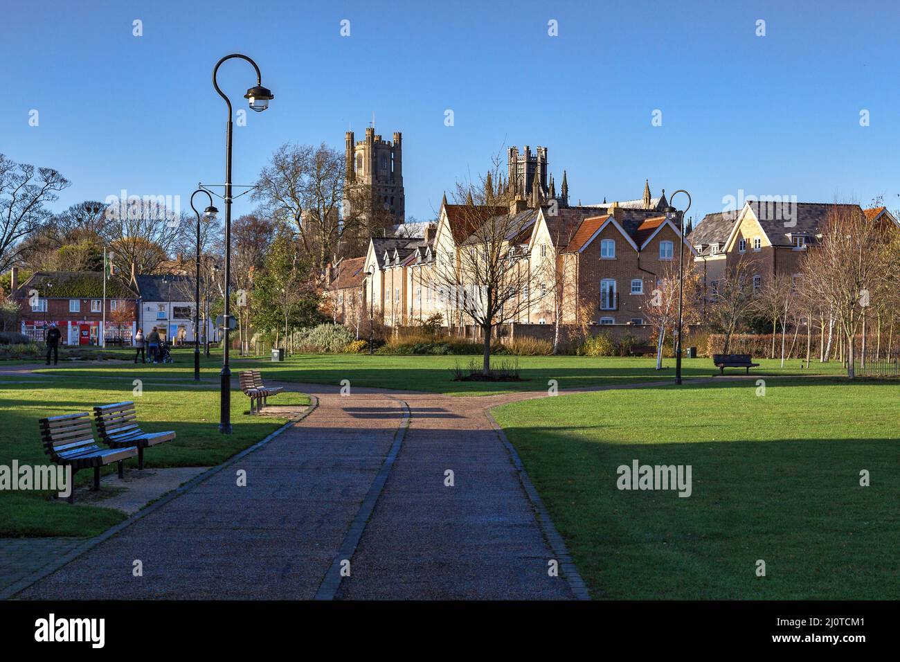 ELY, CAMBRIDGESHIRE, UK - NOVEMBER 23 : Blick vom Fluss Great Ouse in Richtung Ely Cathedral in Ely, Cambridgeshire am 2. November Stockfoto
