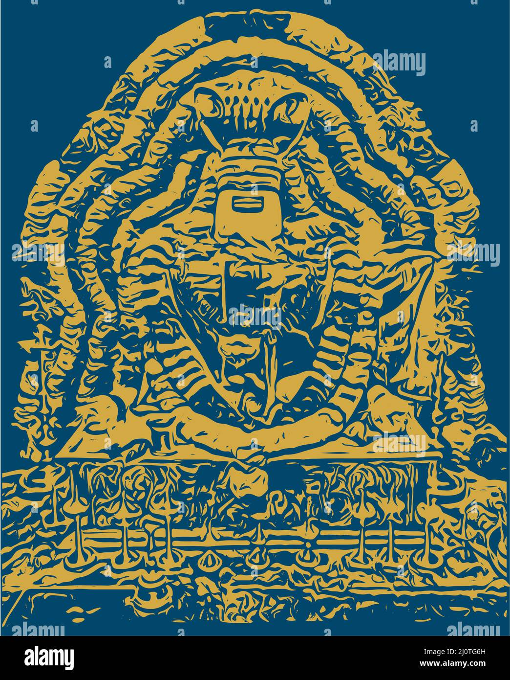 Skizze von Herrn Shiva und seine Symbole umreißen, Silhouette editierbare Illustration. Stockfoto