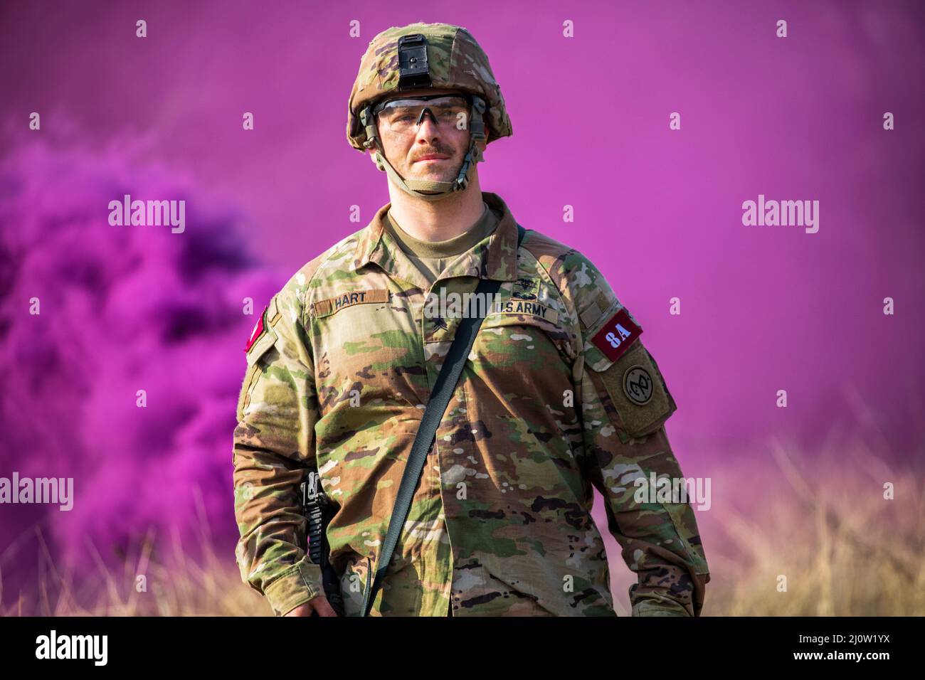 Sgt. Ethan Hart nimmt während des Jack L. Clark Jr., Army Best Medic Competition in Fort Hood, Texas, an der Hebevorrichtung Teil 27. Jan Stockfoto