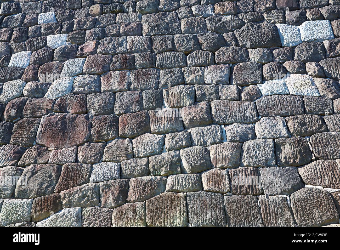 Gemauerte Muster der alten Steinmauer von Schloss Edo. Tokio. Japan Stockfoto