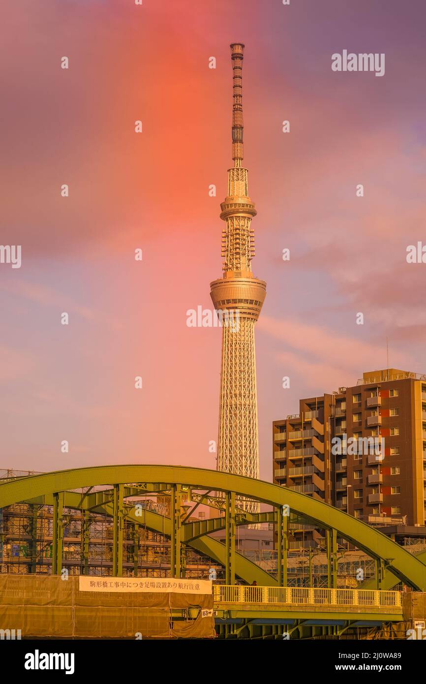 Sonnenuntergang und Tokyo Sky Tree Stockfoto
