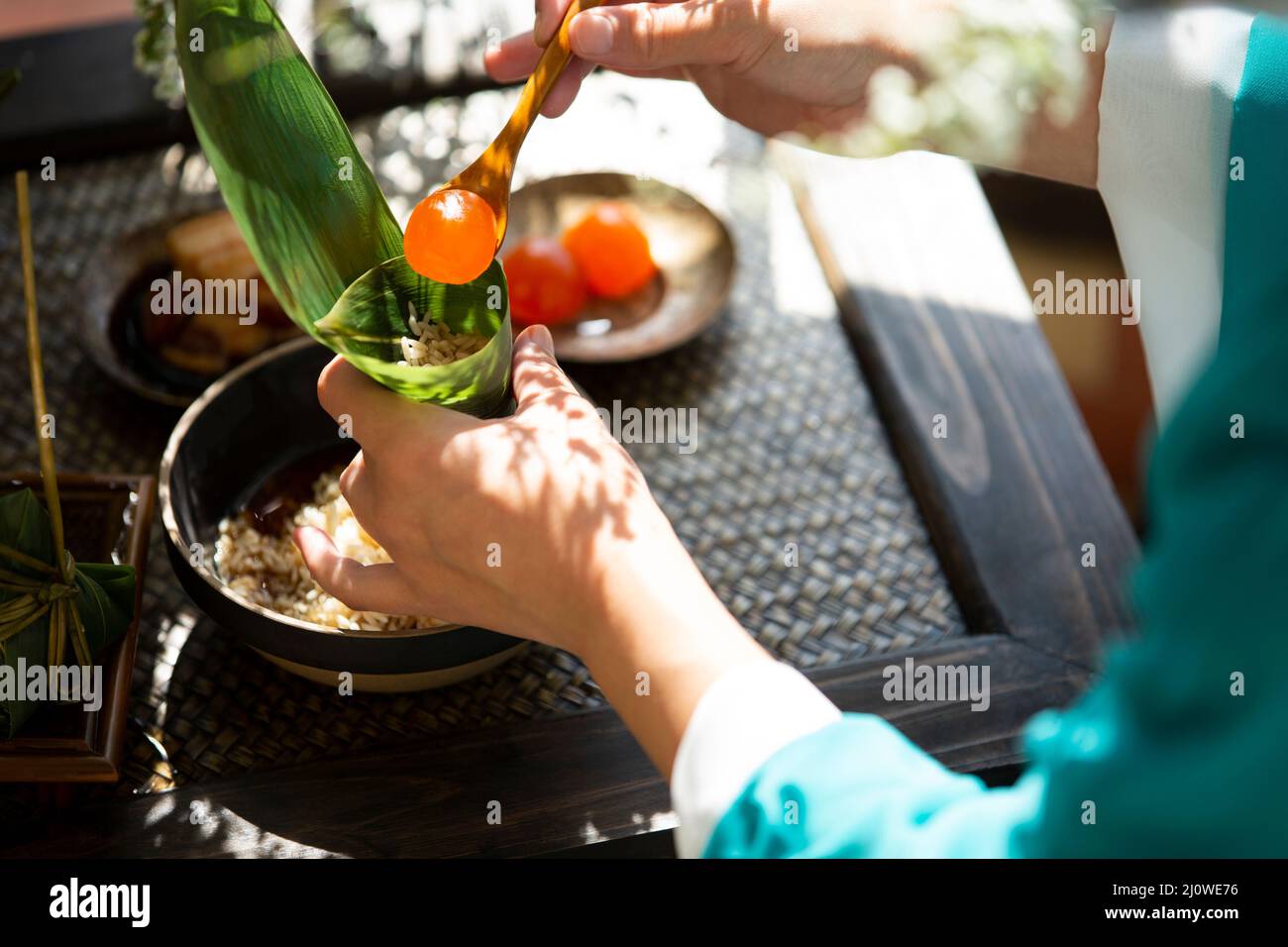 Vorbereitung von Lebensmittelmaterialien von Zongzi Stockfoto