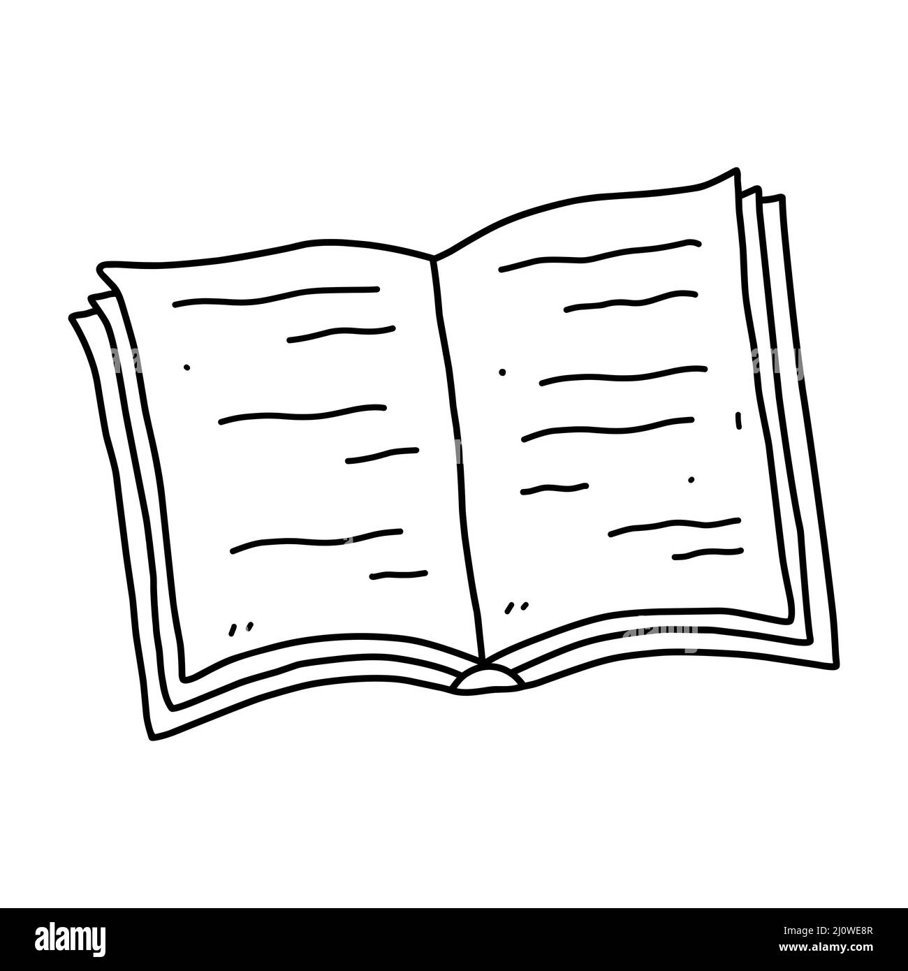 Offenes Buch isoliert auf weißem Hintergrund. Vektor-handgezeichnete Illustration im Doodle-Stil. Perfekt für Karten, Dekorationen, Logo. Stock Vektor