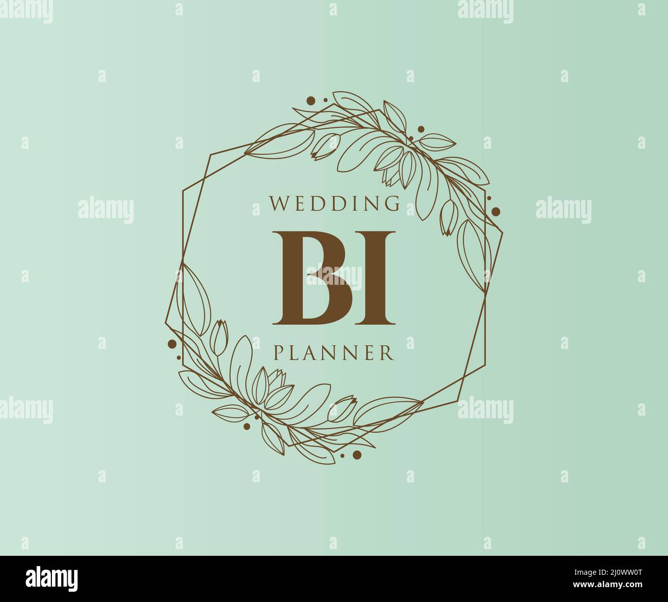 BI Initials Letter Hochzeit Monogram Logos Kollektion, handgezeichnete moderne minimalistische und florale Vorlagen für Einladungskarten, Save the Date, elegant Stock Vektor