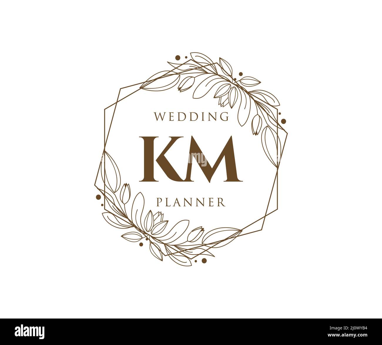 KM Initialen Brief Hochzeit Monogramm Logos Kollektion, handgezeichnete moderne minimalistische und florale Vorlagen für Einladungskarten, Save the Date, elegant Stock Vektor