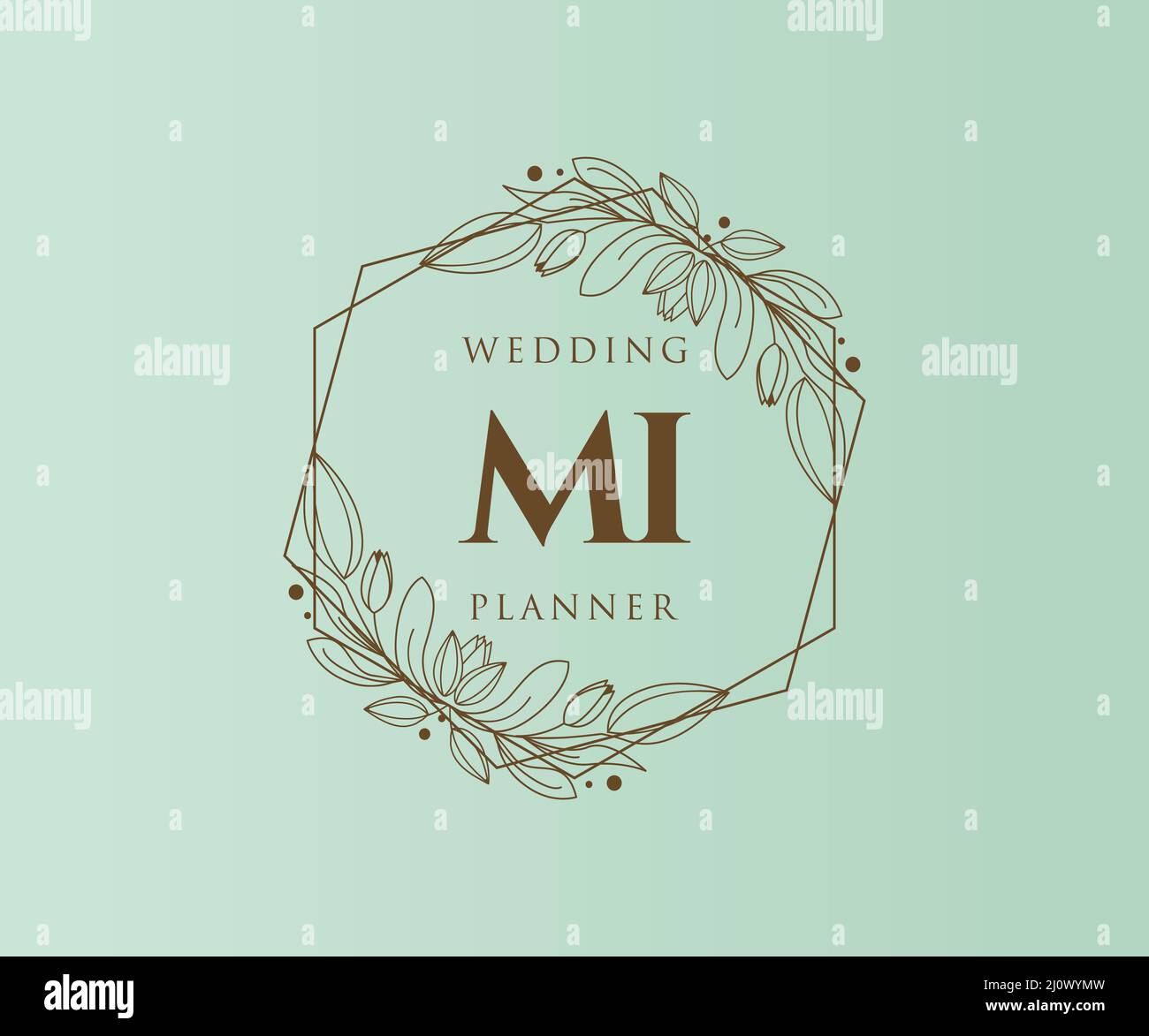 MI Initials Letter Hochzeit Monogram Logos Kollektion, handgezeichnete moderne minimalistische und florale Vorlagen für Einladungskarten, Save the Date, elegant Stock Vektor