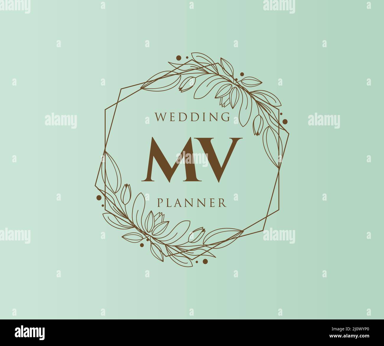 MV Initials Letter Hochzeit Monogram Logos Kollektion, handgezeichnete moderne minimalistische und florale Vorlagen für Einladungskarten, Save the Date, elegant Stock Vektor