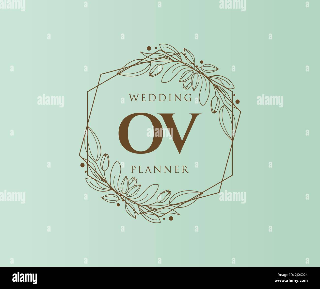 OV Initials Letter Hochzeitslogos Kollektion, handgezeichnete moderne minimalistische und florale Vorlagen für Einladungskarten, Save the Date, elegant Stock Vektor