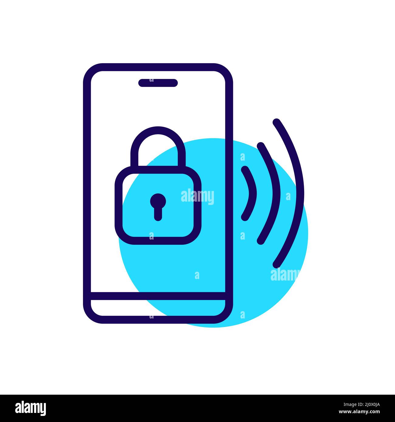 Sicheres kontaktloses Bezahlen mit dem Smartphone. NFC-Technologie. Pixel Perfect, bearbeitbares Kontursymbol Stock Vektor