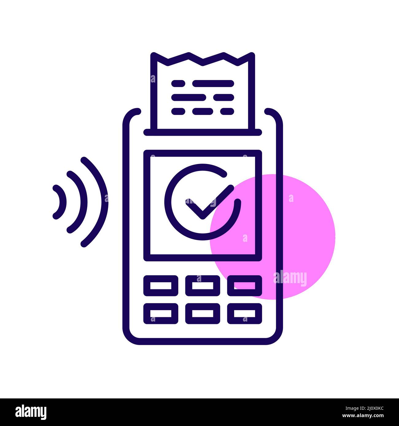 Kontaktloses NFC-Zahlungsterminal. Transaktion genehmigt. Pixel Perfect, bearbeitbares Kontursymbol Stock Vektor
