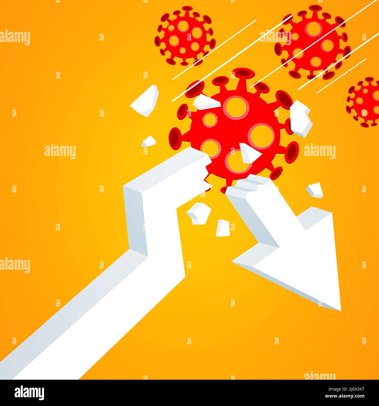 Covid-Krise und der Zusammenbruch der Märkte, wirtschaftliche Folgen. 3d-Illustration Stockfoto