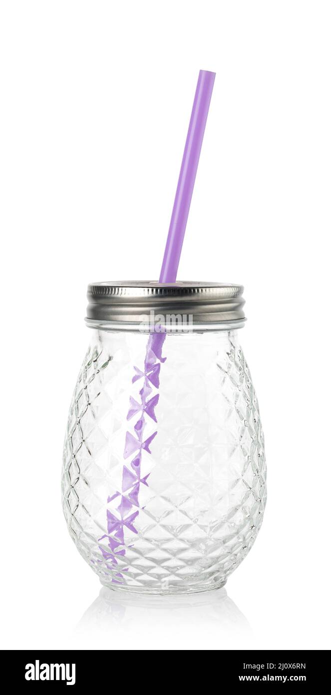 Leere Limonadengläser mit Trinkhalmen Stockfoto