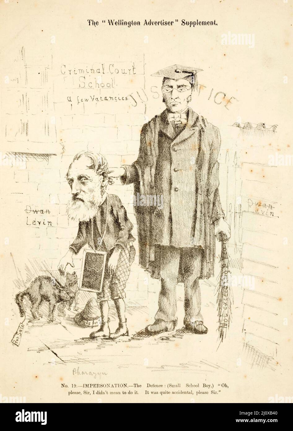 Skizze von Politikern während der Parlamentswahlen 1881 in Neuseeland, aus einer Karikatur, die in der Wellington Advertiser Supplement veröffentlicht wurde Stockfoto