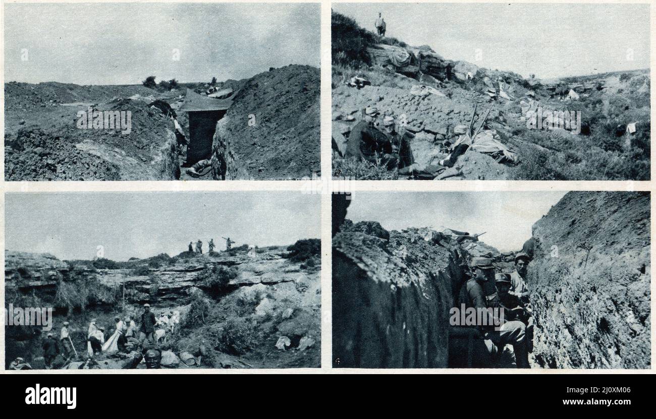 Gallipoli-Kampagne 1915; französische Truppen graben Gräben. Schwarzweiß-Foto Stockfoto